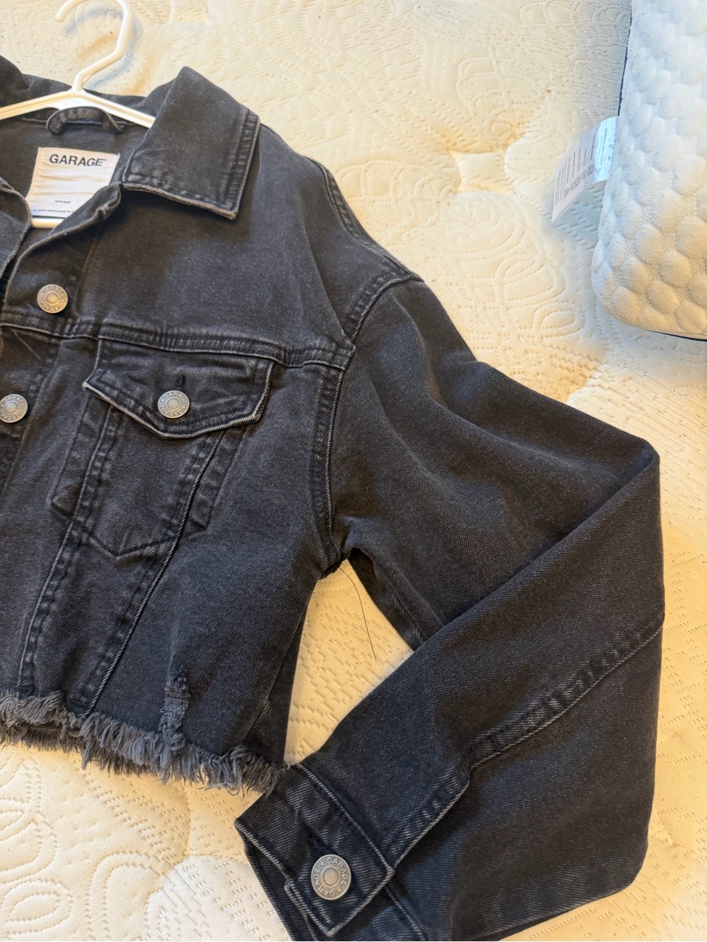 Garage Black Cropped Distressed Denim Jacket - Picture 3 of 5